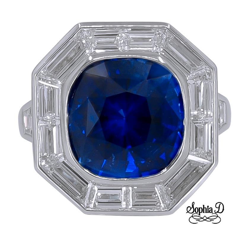 Sophia D Platinum Ring that features 4.51 carat of Blue Sapphire as a center stone surrounded with 2.68 carats of diamonds.

The ring size is a 6.5 and available for resizing.

Sophia D by Joseph Dardashti LTD has been known worldwide for 35 years