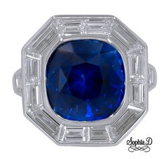 Sophia D. 4.51 Carat Blue Sapphire and Diamond Art Deco Platinum Ring