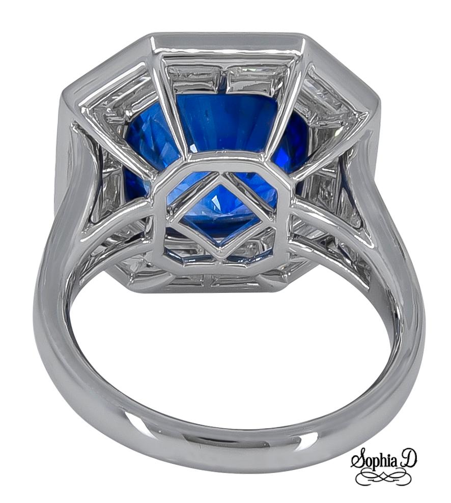 Sophia D. 4.51 Carat Blue Sapphire and Diamond Art Deco Platinum Ring  In New Condition For Sale In New York, NY