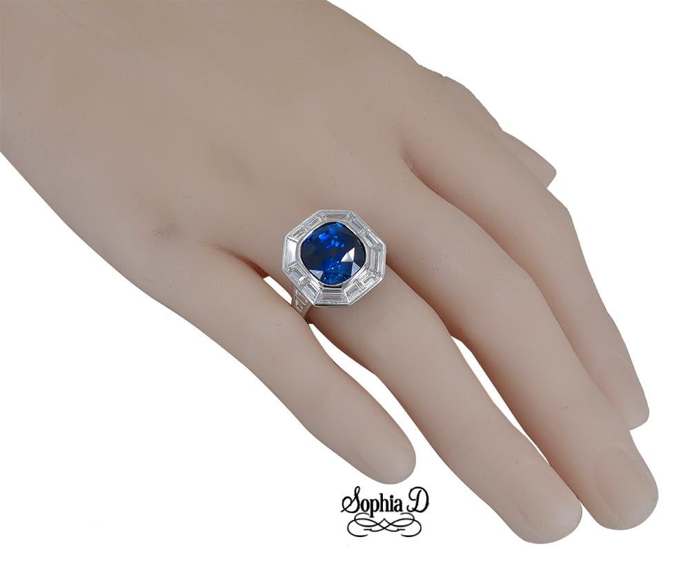 Women's or Men's Sophia D. 4.51 Carat Blue Sapphire and Diamond Art Deco Platinum Ring  For Sale