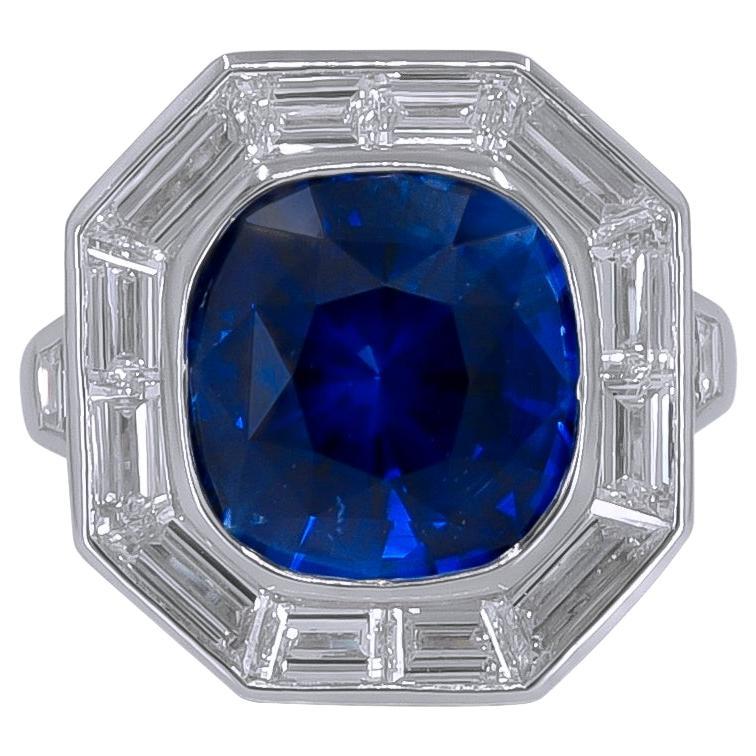 Sophia D. 4.51 Carat Blue Sapphire and Diamond Art Deco Platinum Ring  For Sale