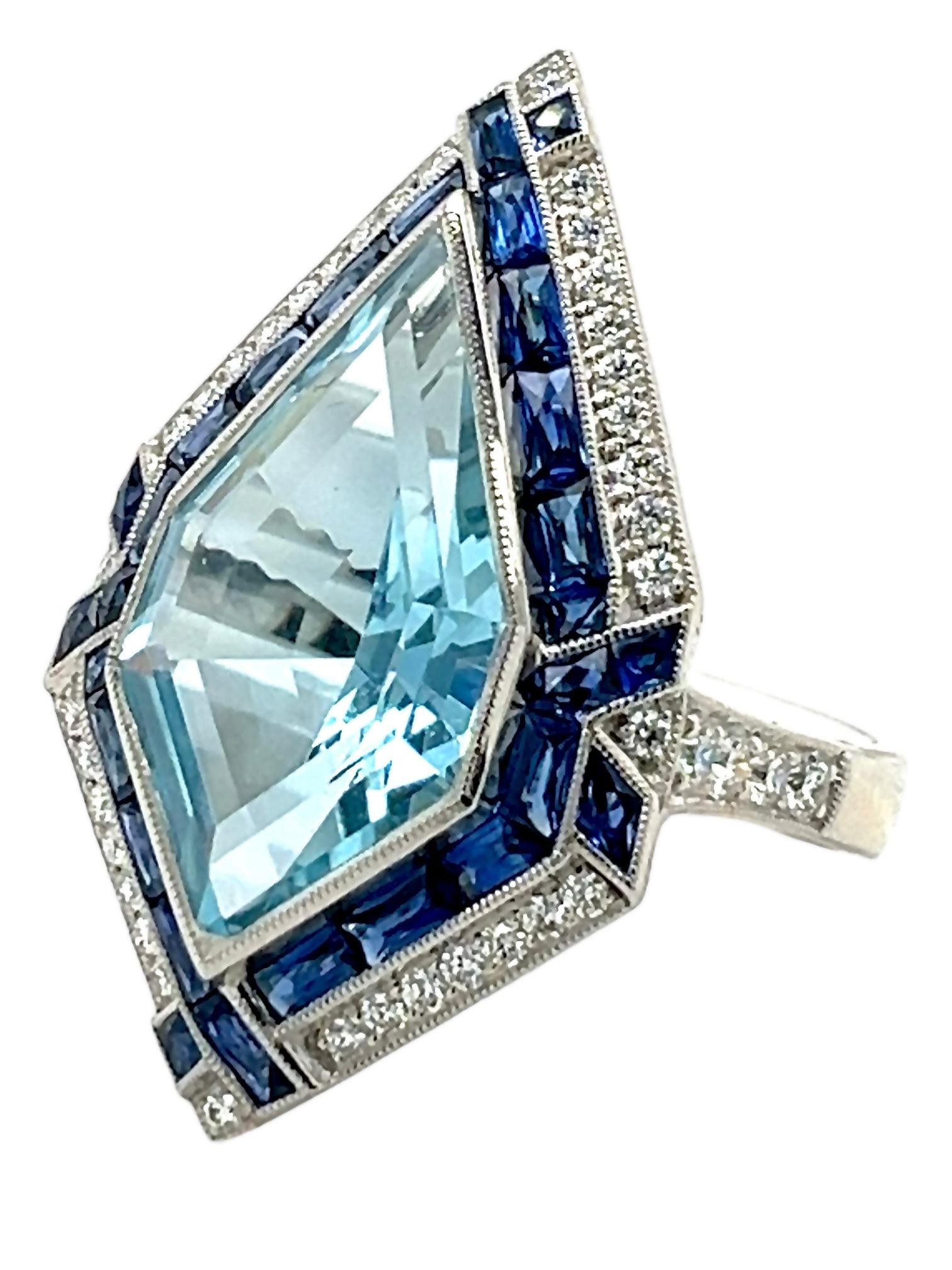 Art Deco Sophia D. 4.83 Carat Aquamarine Ring For Sale
