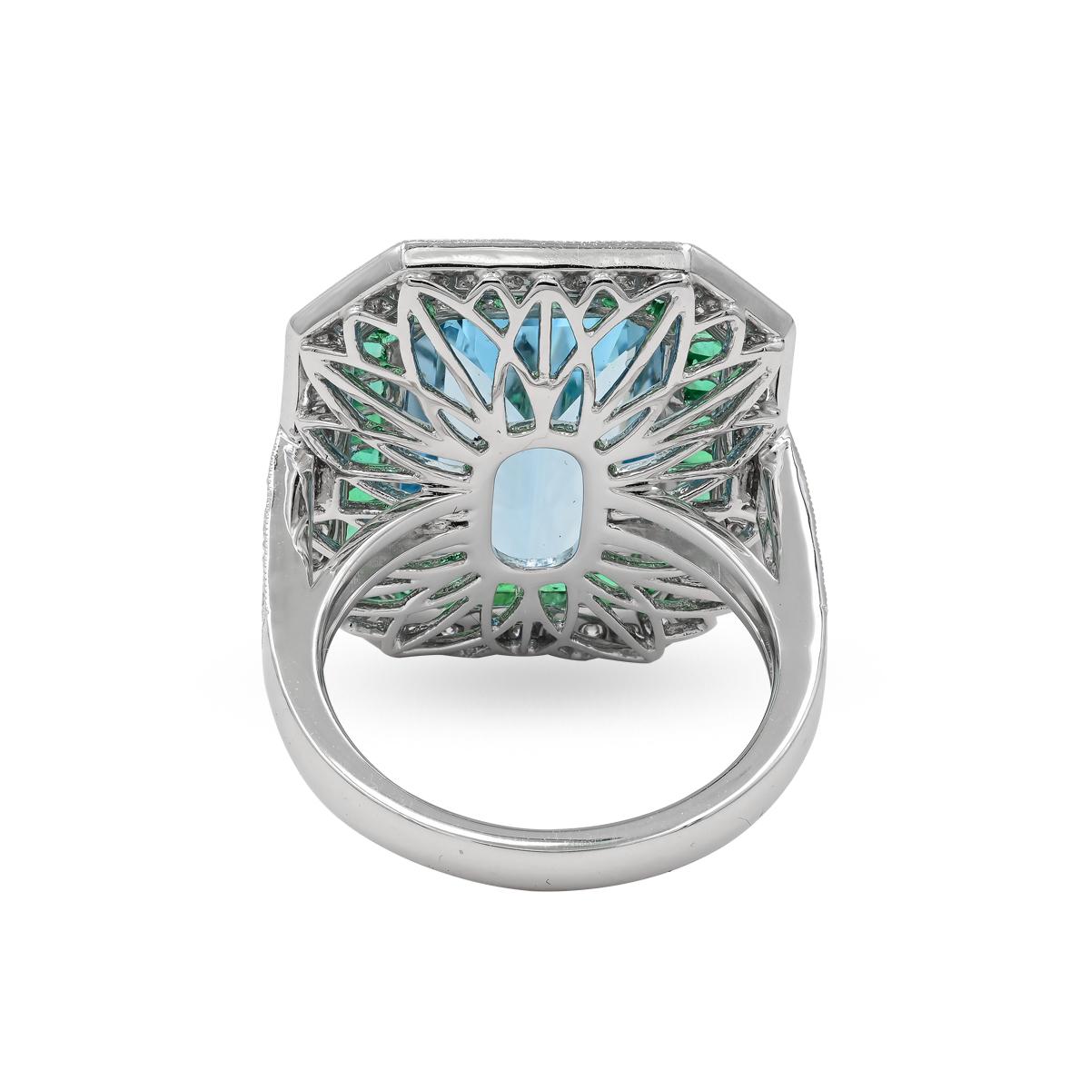 Art Deco Sophia D. 5.46 Carat Aquamarine and Emerald Ring