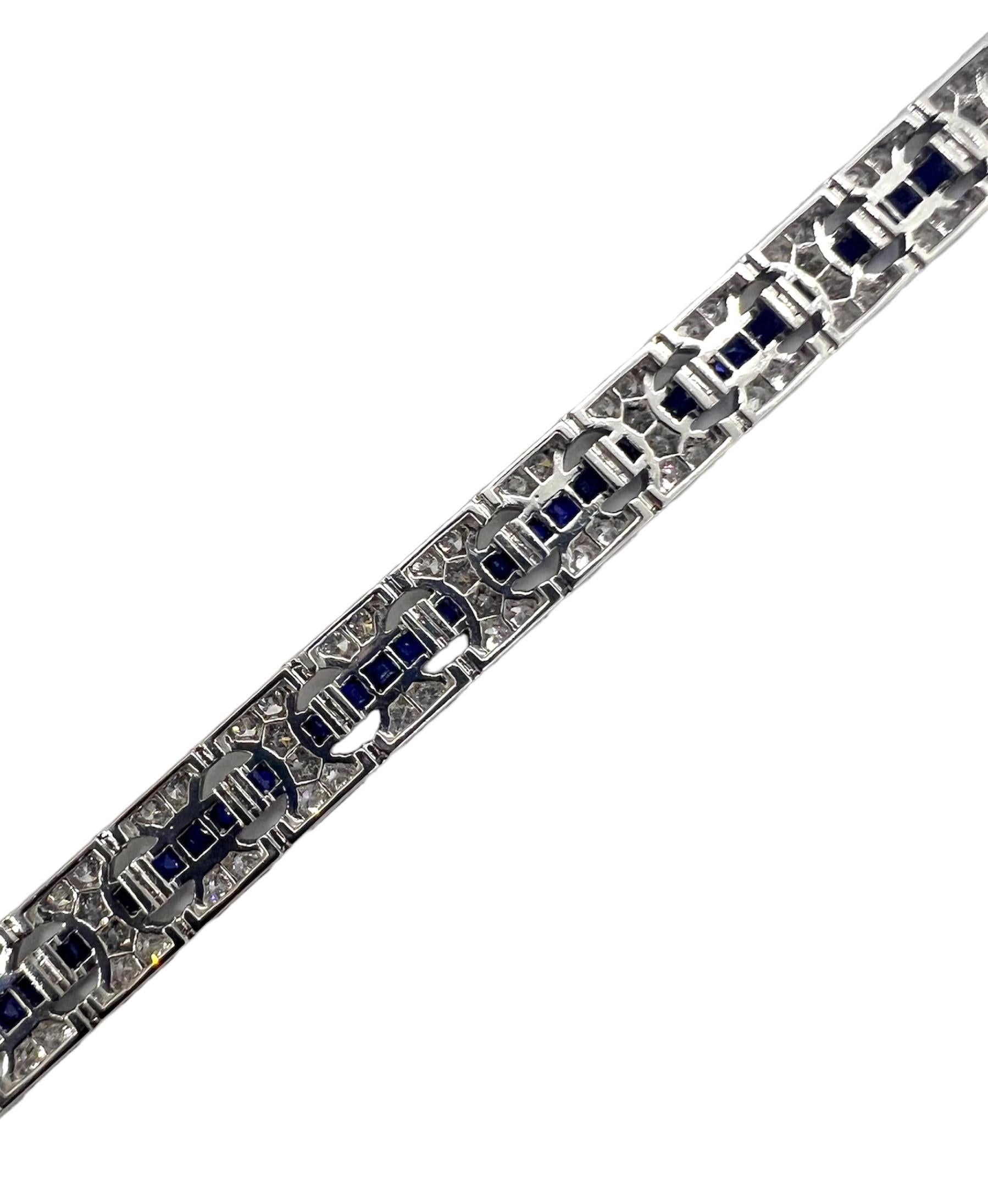 Sophia  Art-déco-Armband mit 5,60 Karat blauem Saphir und Diamant (Art déco) im Angebot