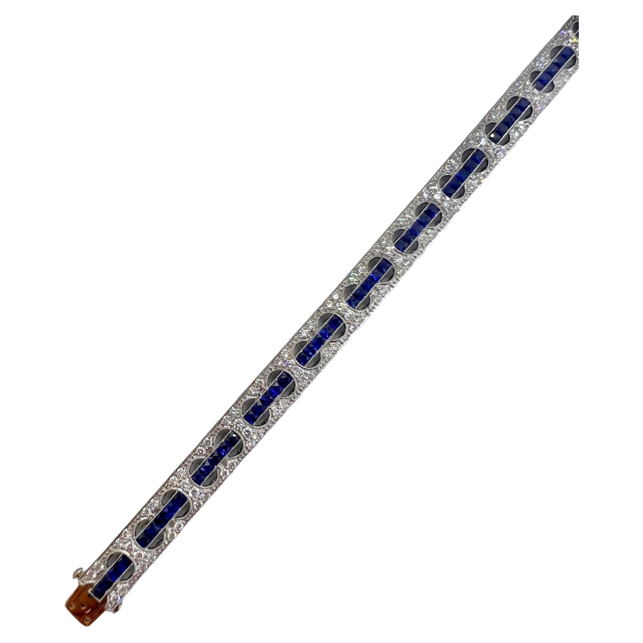 Sophia  Art-déco-Armband mit 5,60 Karat blauem Saphir und Diamant im Angebot