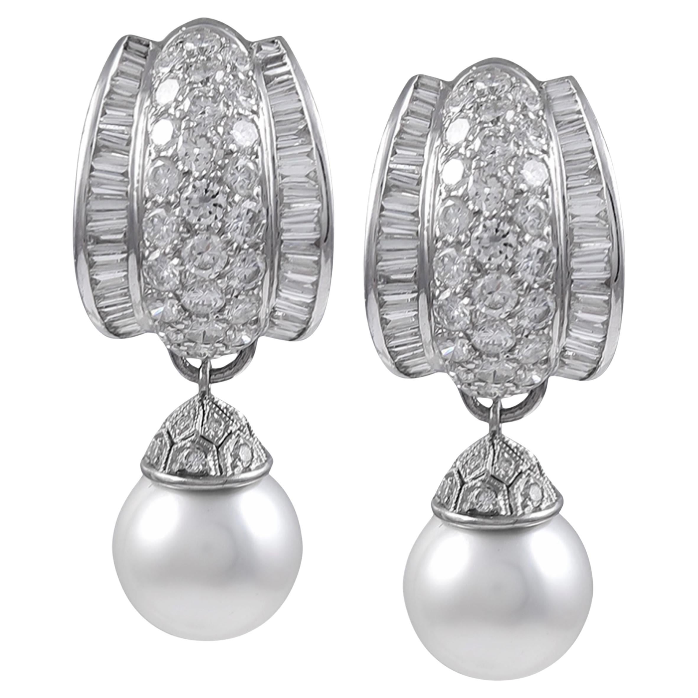 Sophia D. 5.95 Carat Diamond and Pearl Earrings For Sale