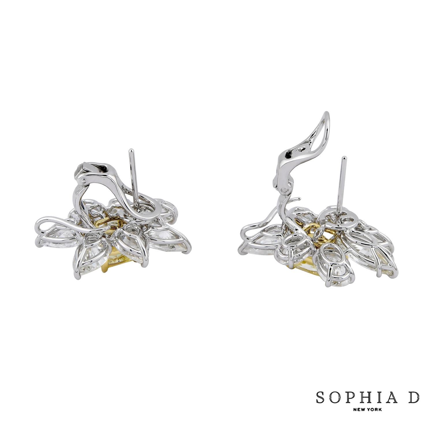 Sophia D 6.00 Carat Yellow Diamond and White Diamond Cluster Earrings In New Condition For Sale In New York, NY