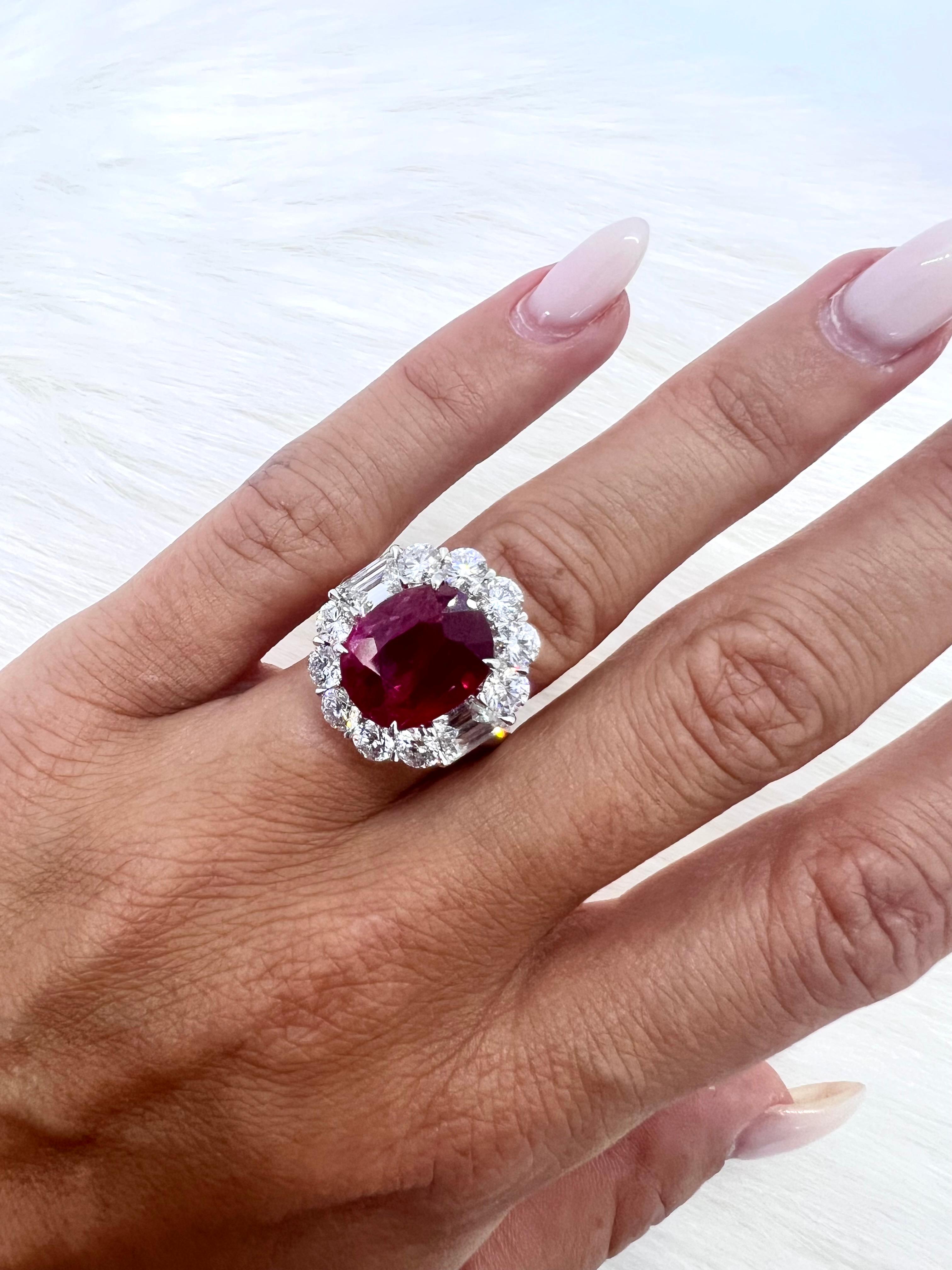 Art Deco Sophia D. 6.06 Carat Ruby and Diamond Platinum Ring For Sale
