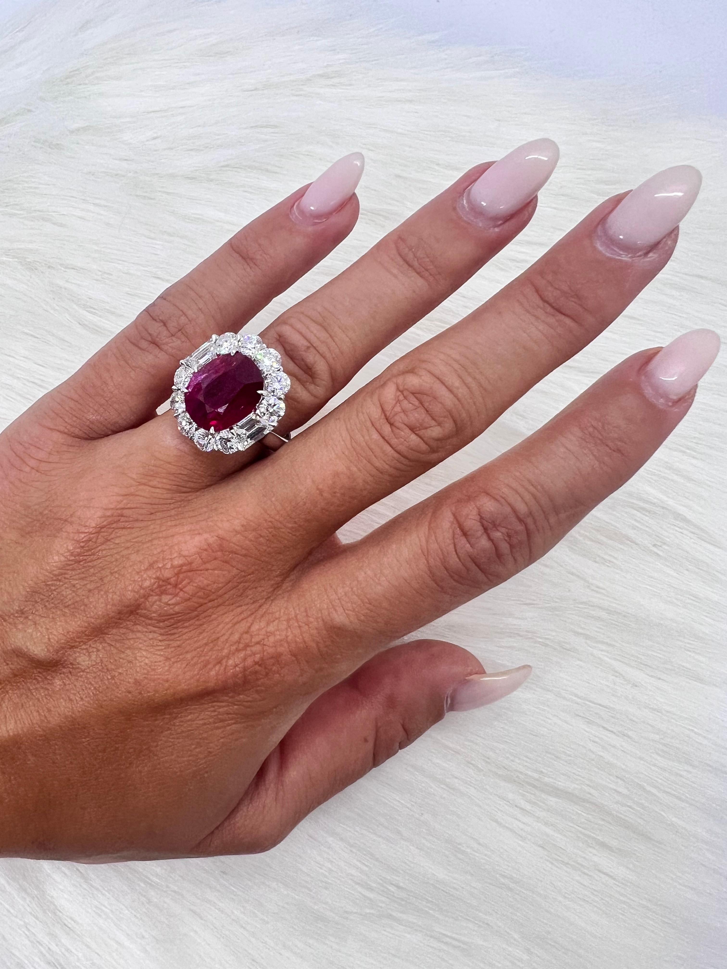 Oval Cut Sophia D. 6.06 Carat Ruby and Diamond Platinum Ring For Sale