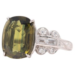 Sophia D 7 Carat Green Sapphire Platinum Art Deco Style Ring w/ Diamond Accents Sophia D 7 Carat Green Sapphire Platinum Art Deco Style Ring w/ Diamond Accents