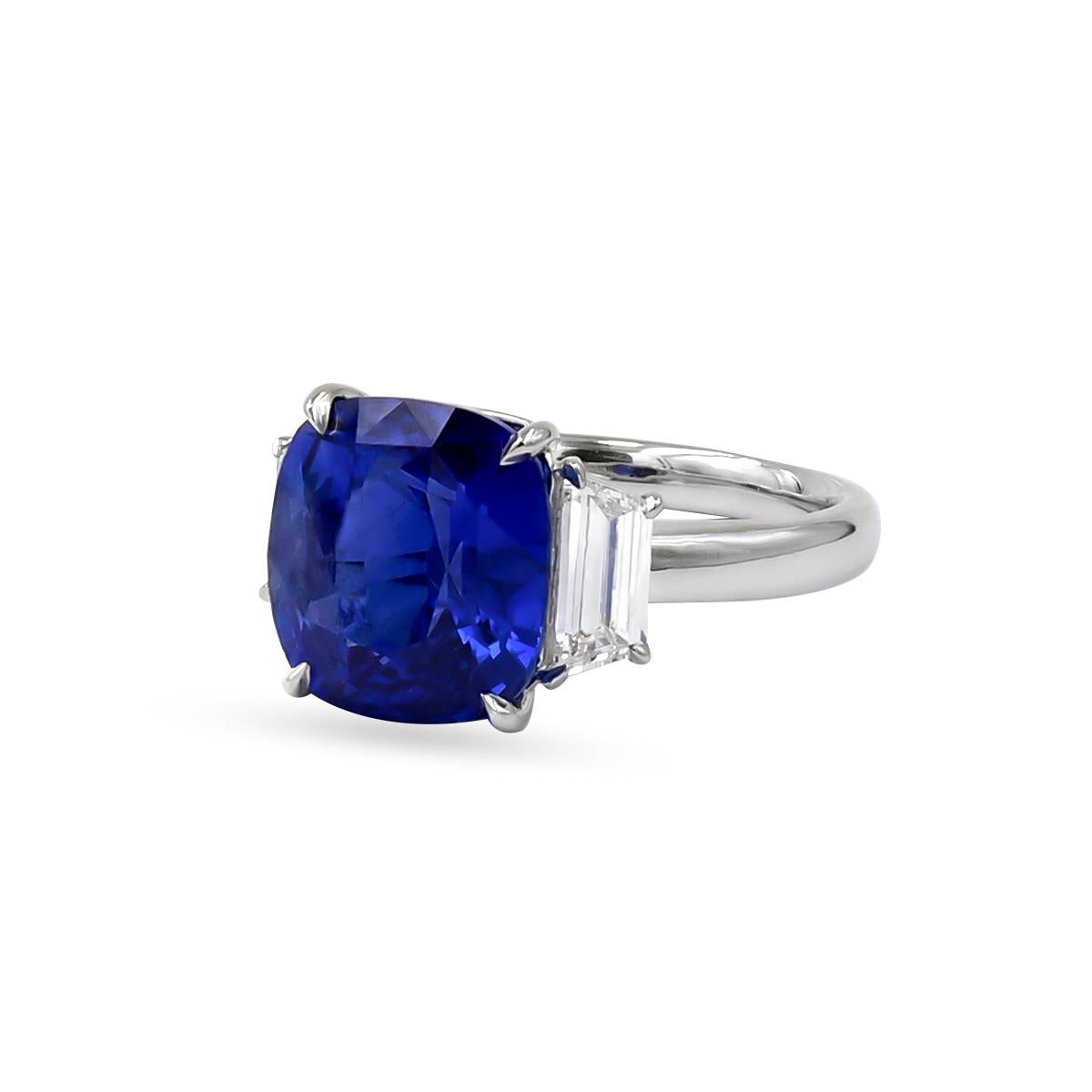 A Sophia D. ring set in platinum with 7.44 carats of blue sapphire center stone accented with trapezoid cut 0.75 carats of diamonds.

Sophia D has been known world-wide for over 40 years because of its rich history of design and quality
