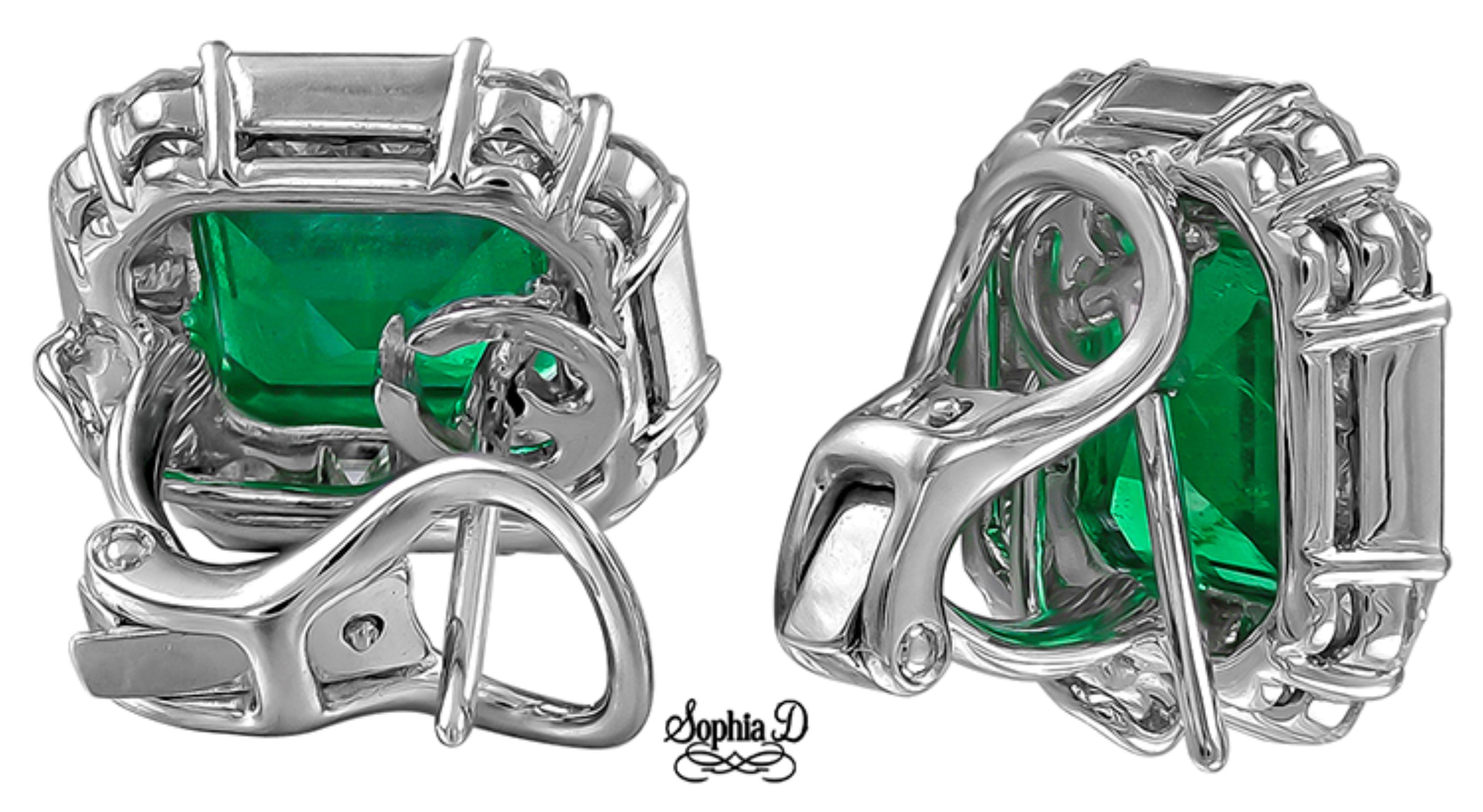 Pt Dia 2.39cts 2/ Green Em Cut  Em .7.46cts Earrings

