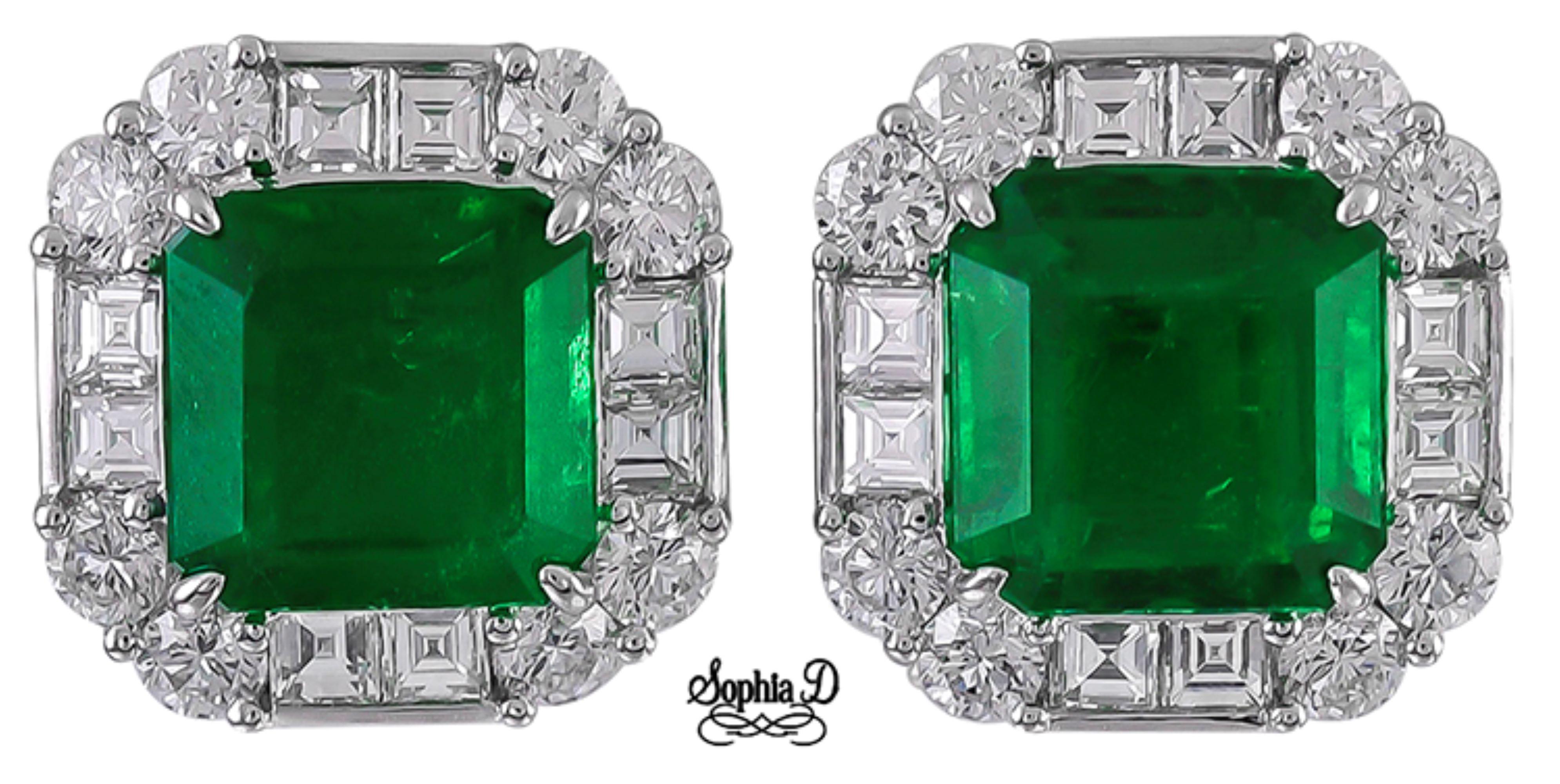 Emerald Cut Sophia D. 7.46 Carat Emerald and Diamond Earrings