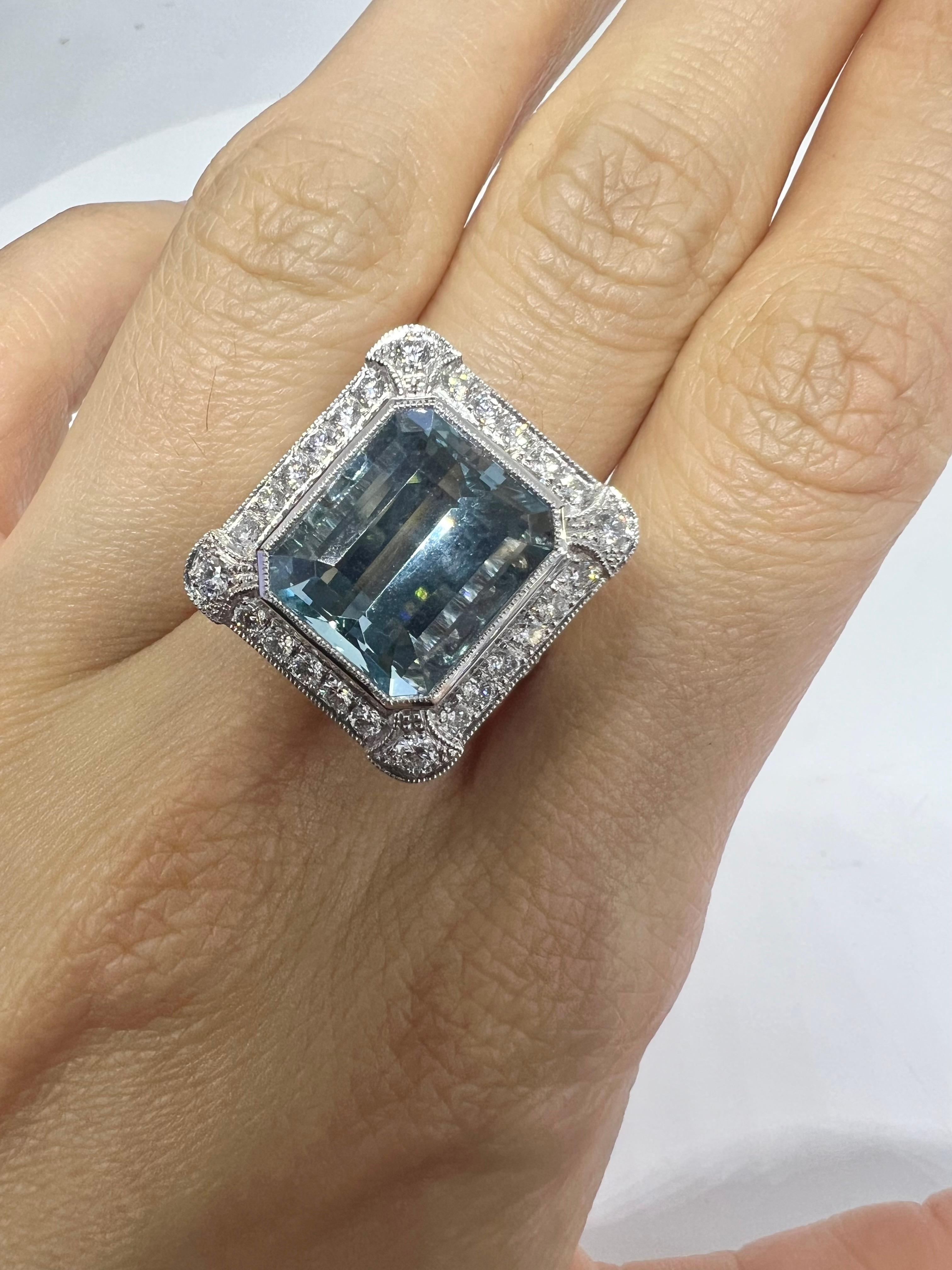 Platinum ring with 7.70 carat aquamarine and 1.51 carat diamond.

Sophia D by Joseph Dardashti LTD has been known worldwide for 35 years and are inspired by classic Art Deco design that merges with modern manufacturing techniques.