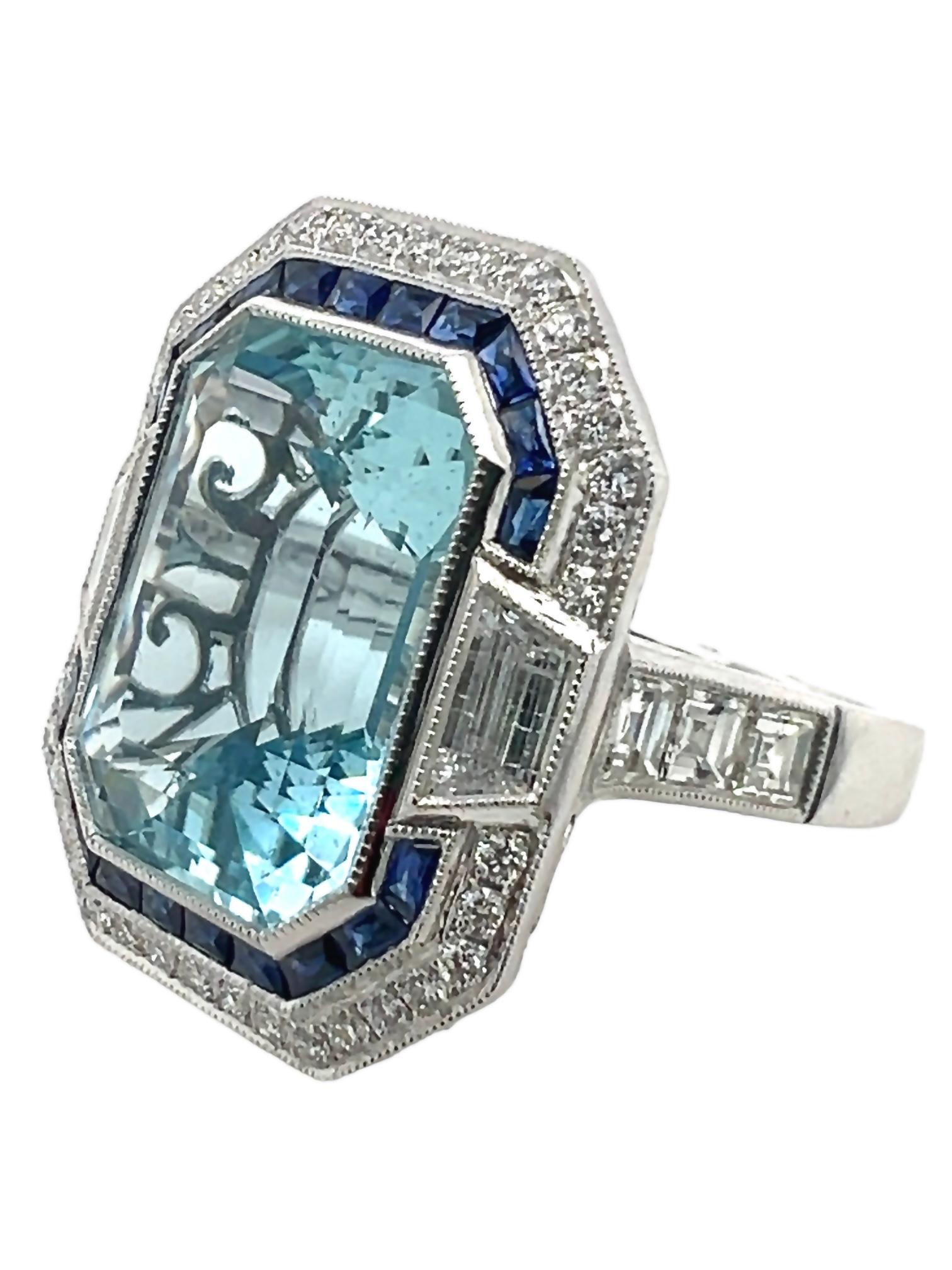 Art Deco Sophia D. 8.52 Carat Aquamarine Ring For Sale