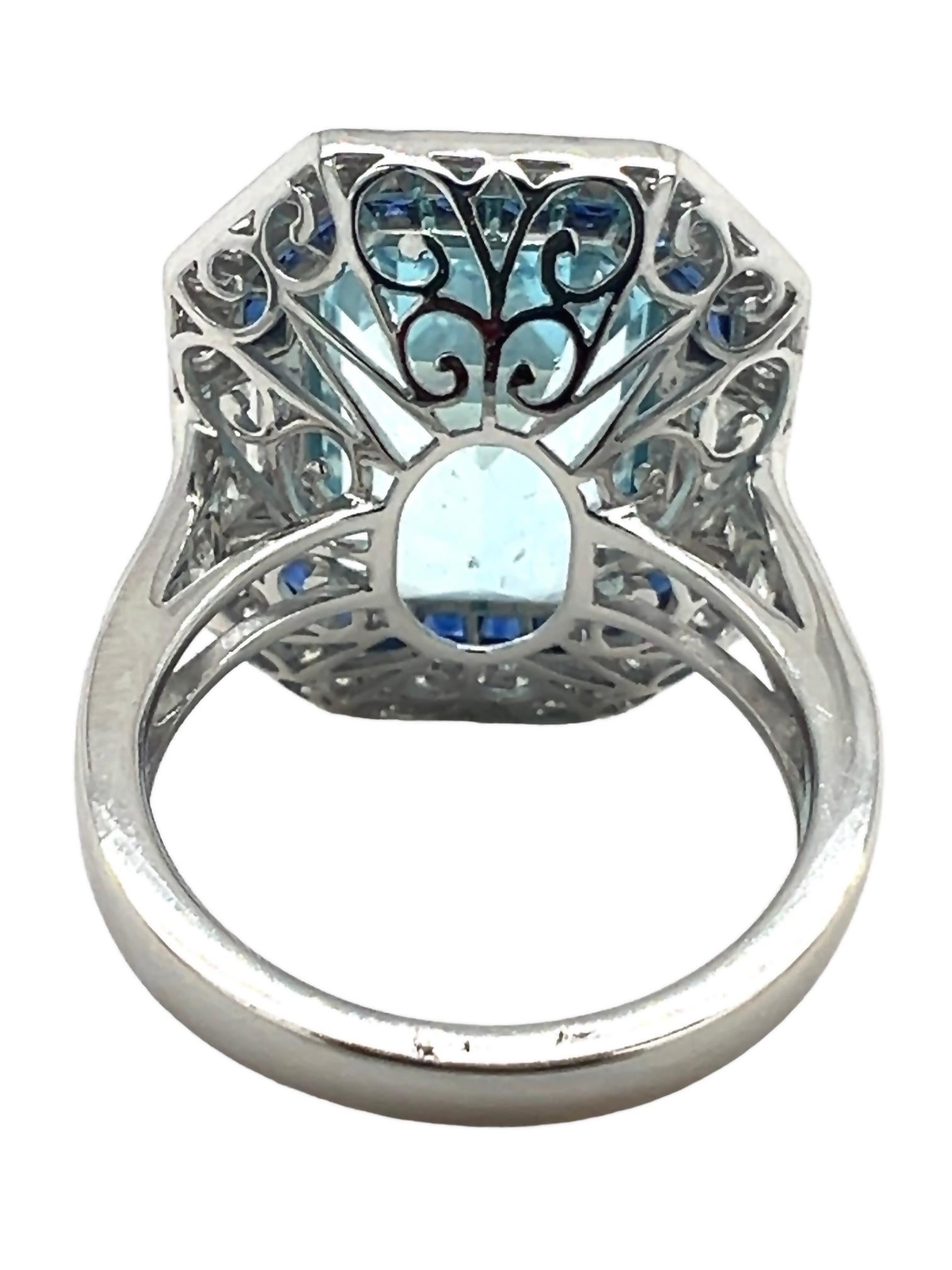 Emerald Cut Sophia D. 8.52 Carat Aquamarine Ring For Sale
