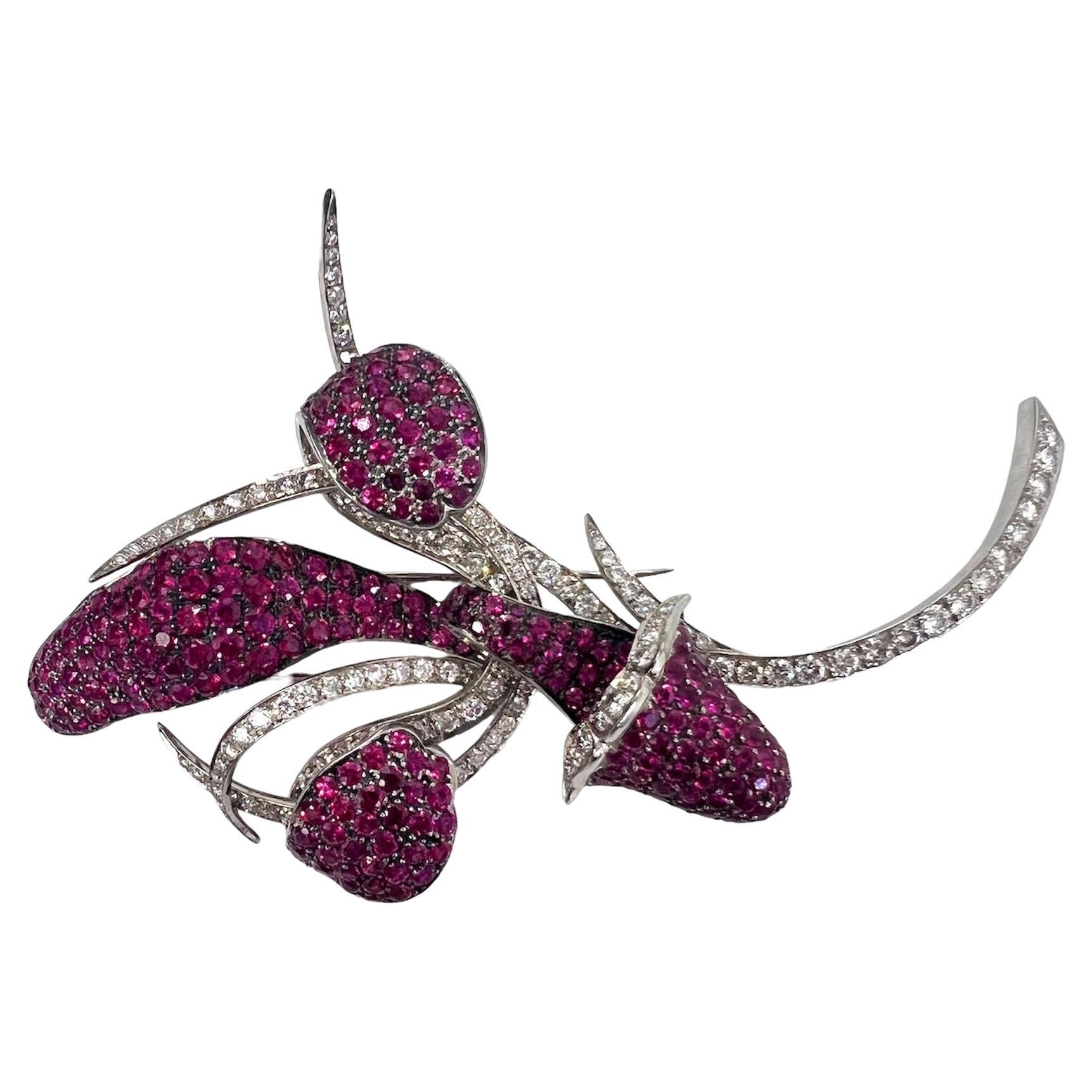 Sophia D. 8.86 Carat Pink Sapphire and Diamond Platinum Brooch For Sale