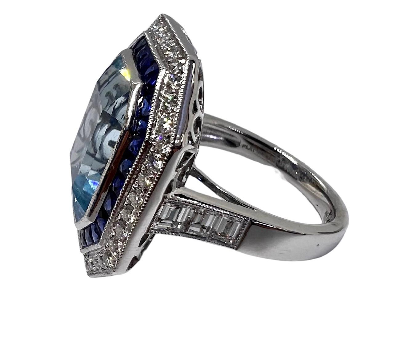 Art Deco Sophia D. 9.20 Carat Aquamarine Platinum Ring For Sale