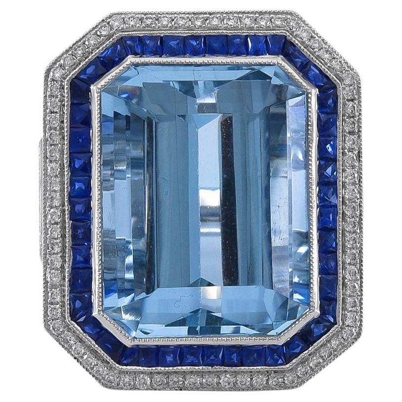 Sophia D. 9.20 Carat Aquamarine Platinum Ring For Sale