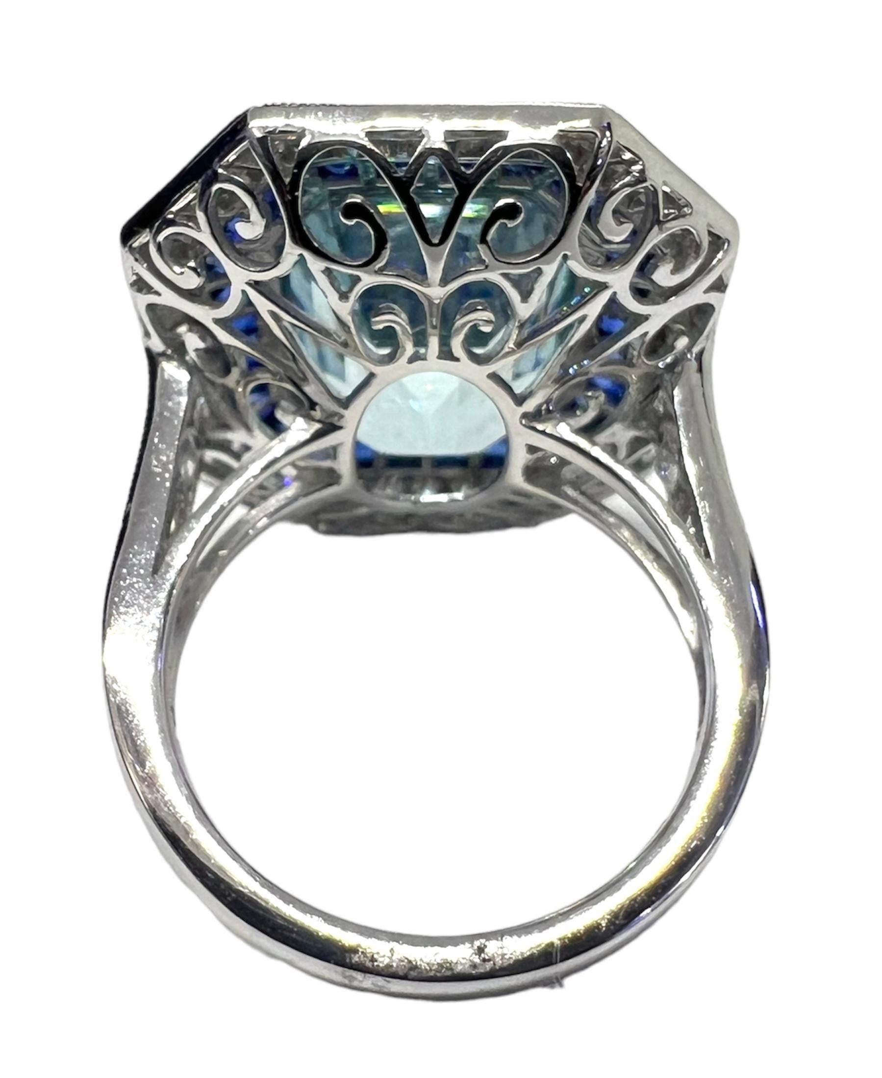 Art Deco Sophia D. 9.20 Carat Aquamarine Ring For Sale