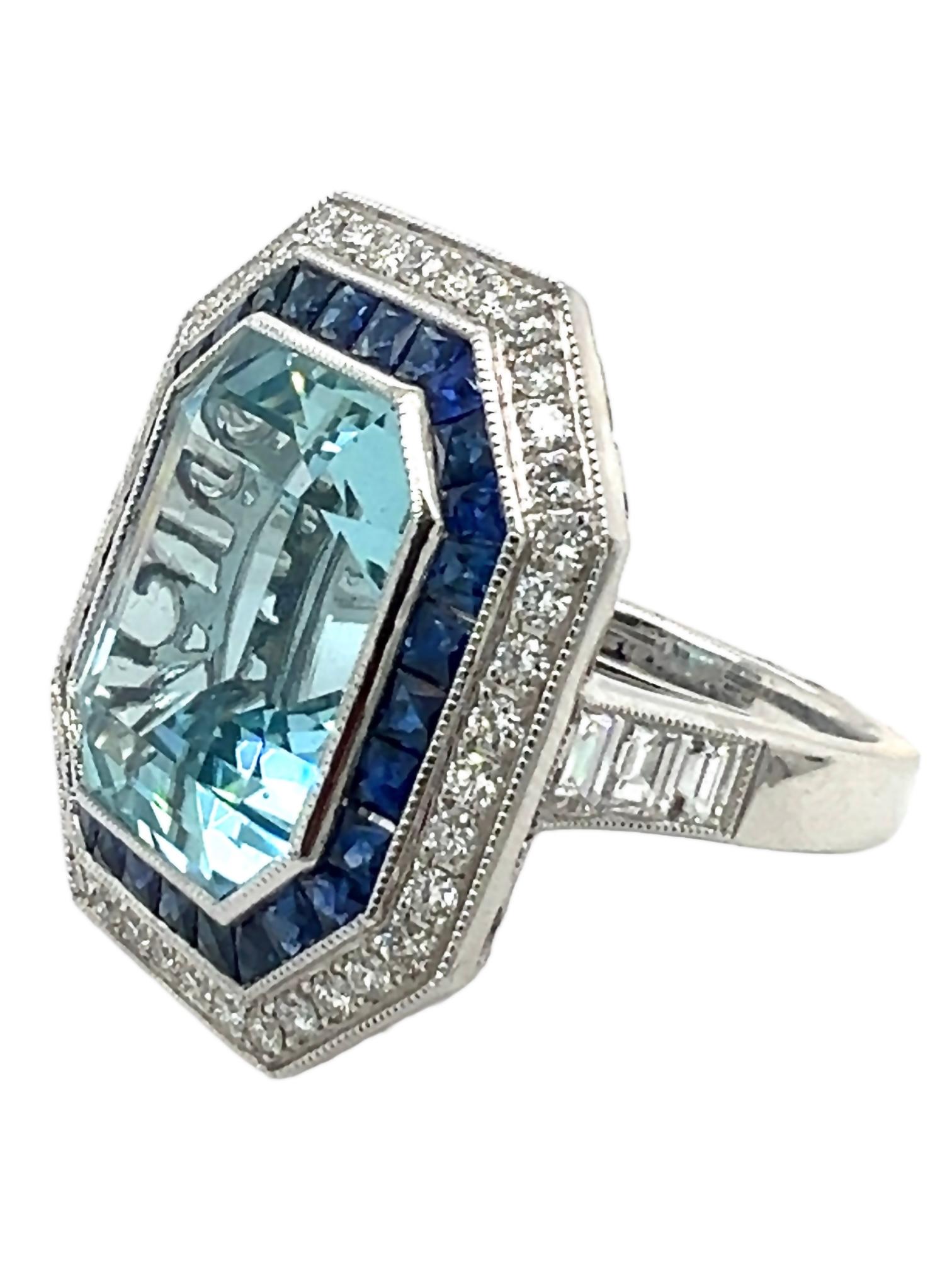 Art Deco Sophia D. 9.20 Carat Aquamarine Ring For Sale