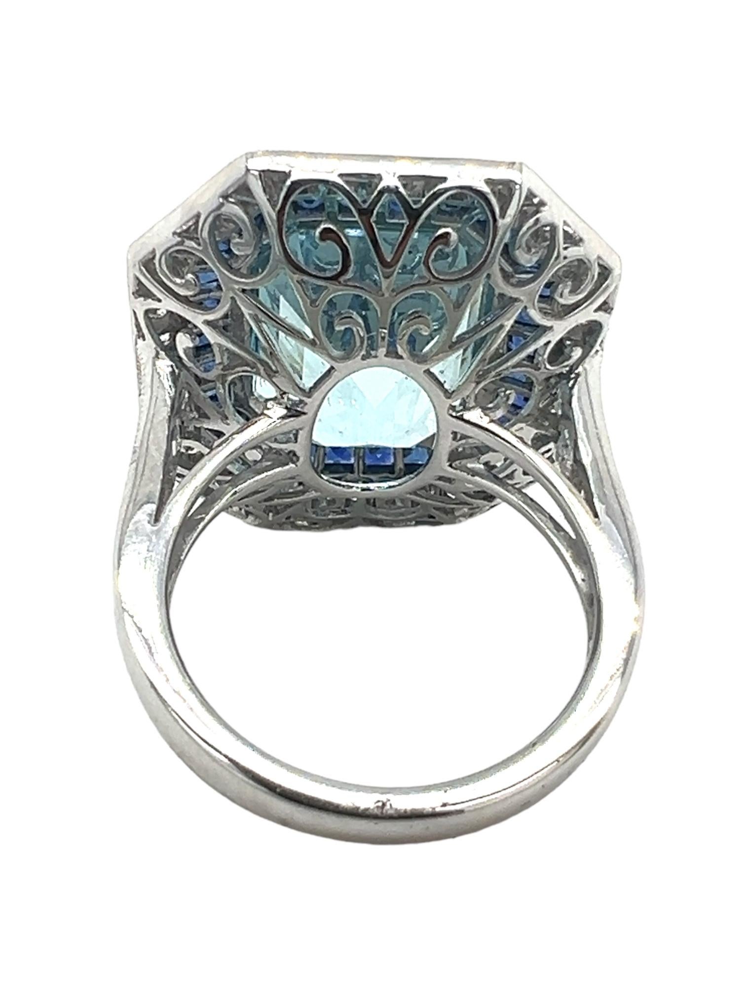Emerald Cut Sophia D. 9.20 Carat Aquamarine Ring For Sale