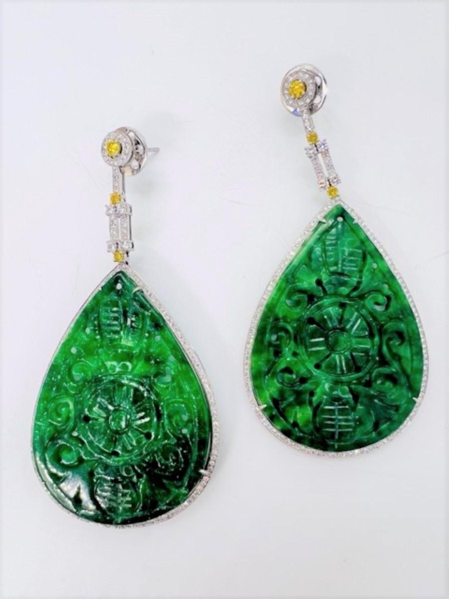 97.12 carat jade and 2.53 carats of diamonds earrings made by Sophia D. set in platinum.

Sophia D by Joseph Dardashti LTD has been known worldwide for 35 years and are inspired by classic Art Deco design that merges with modern manufacturing