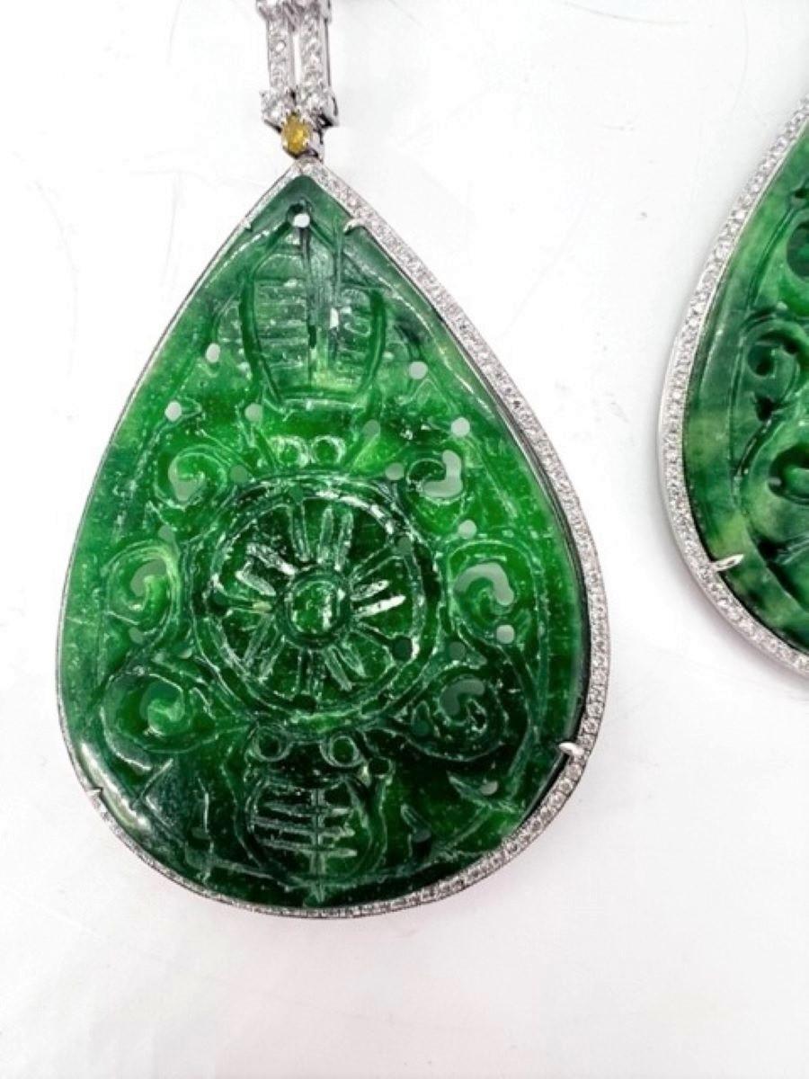 Sophia D. 97.12 Carat Jade and Diamond Earrings  In New Condition For Sale In New York, NY