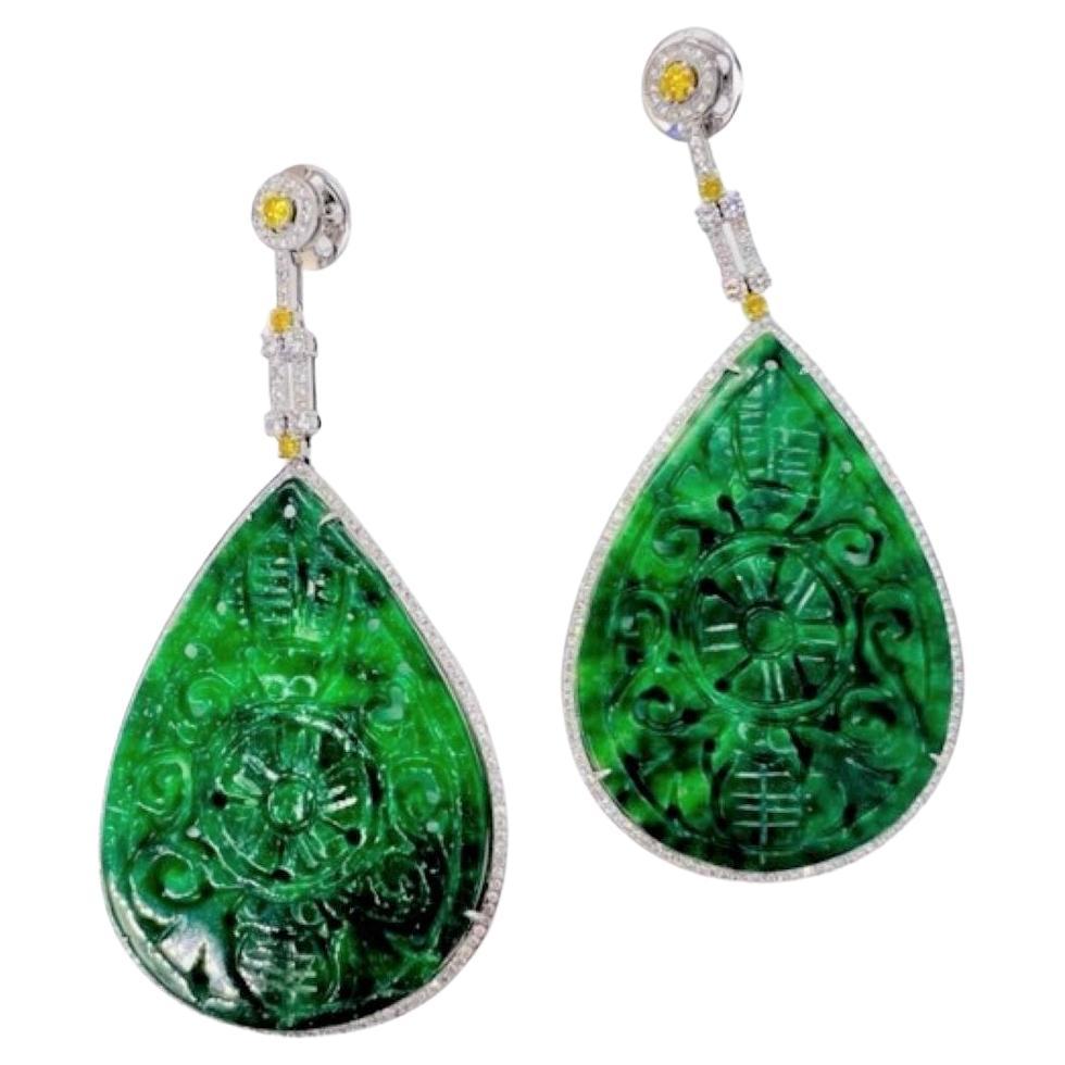 Sophia D. 97.12 Carat Jade and Diamond Earrings  For Sale