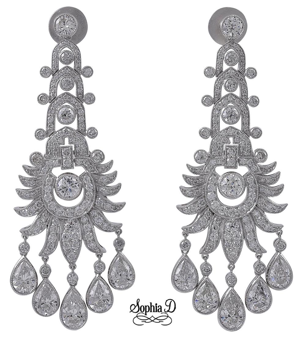 An all diamond earrings that features a 4.97 carats of pear shaped diamonds and 4.54 carats of round diamonds set in platinum.

Sophia D by Joseph Dardashti LTD has been known worldwide for 35 years and are inspired by classic Art Deco design that