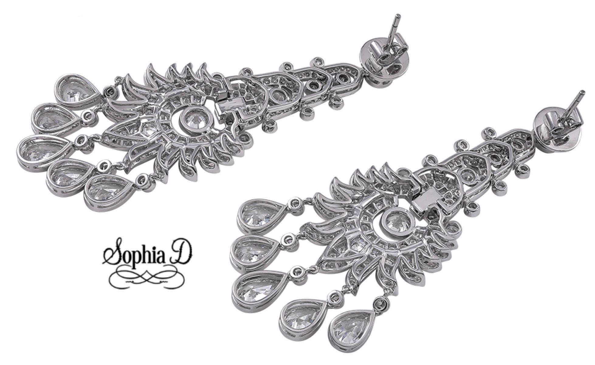 Art Deco Sophia D. All Diamond Earrings in Platinum For Sale