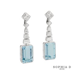 Sophia D Aquamarine and Diamond Art Deco Drop Earrings in Platinum
