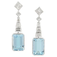 Orecchini a goccia D.D Art con acquamarina e diamanti in platino
