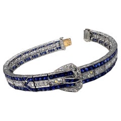 Sophia D. Art Deco Blue Sapphire and Diamond Bracelet in Platinum