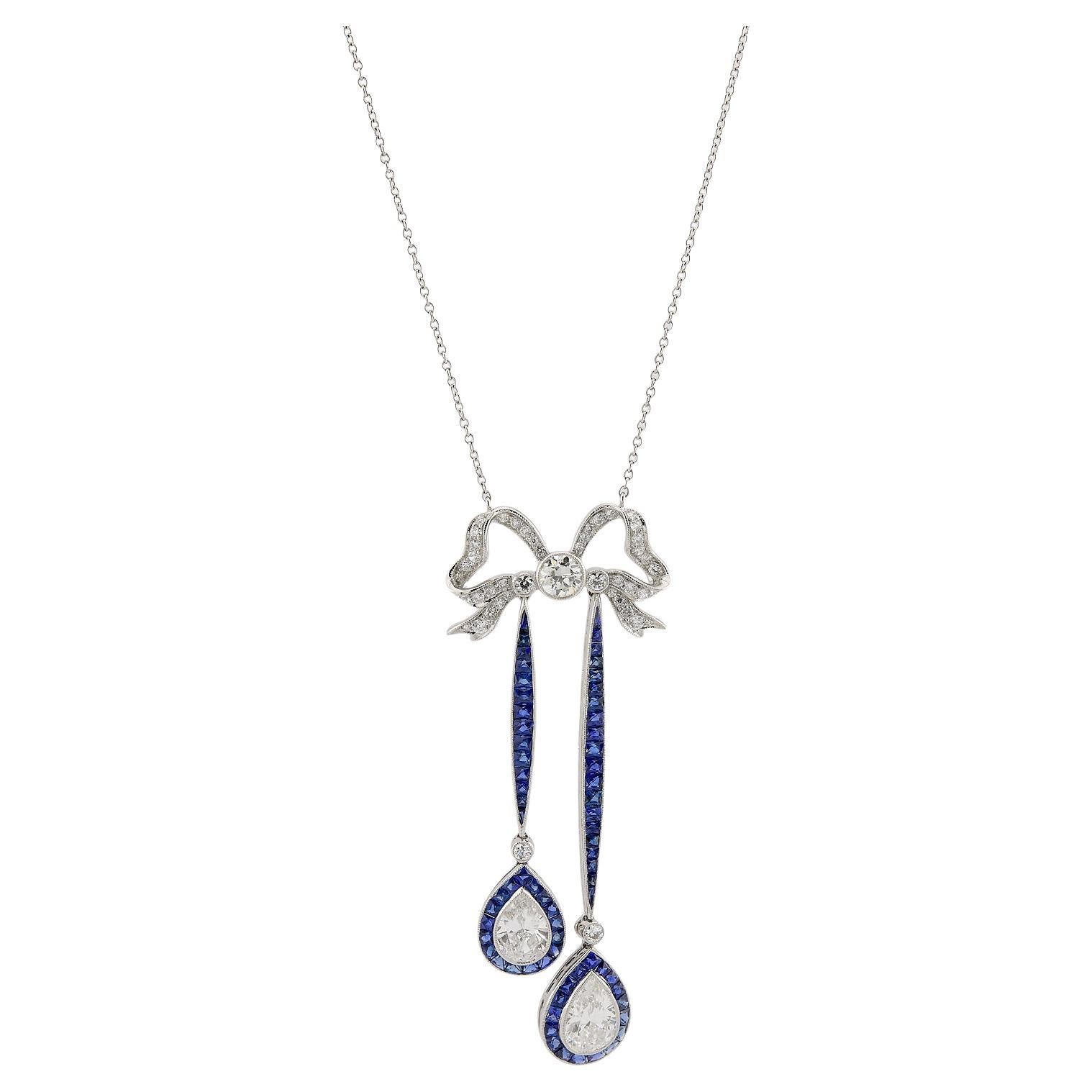 Sophia D Art Deco Bow Necklace in Platinum For Sale