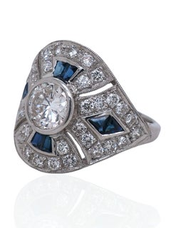 Anello D.D. Art Deco con diamanti e zaffiri in platino