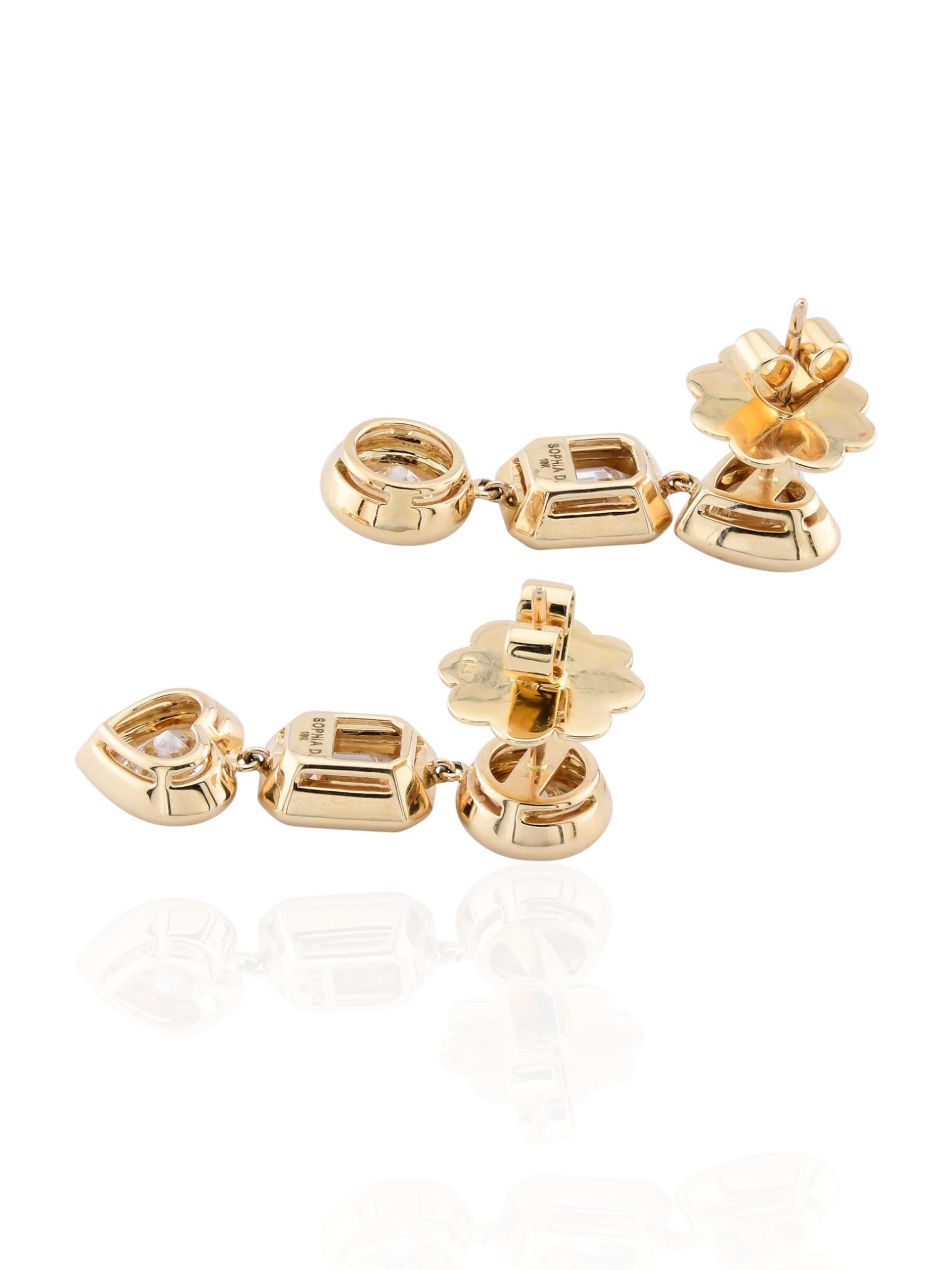 Taille cœur Pendants d'oreilles en or jaune 18 carats avec diamants Sophia D Art en vente