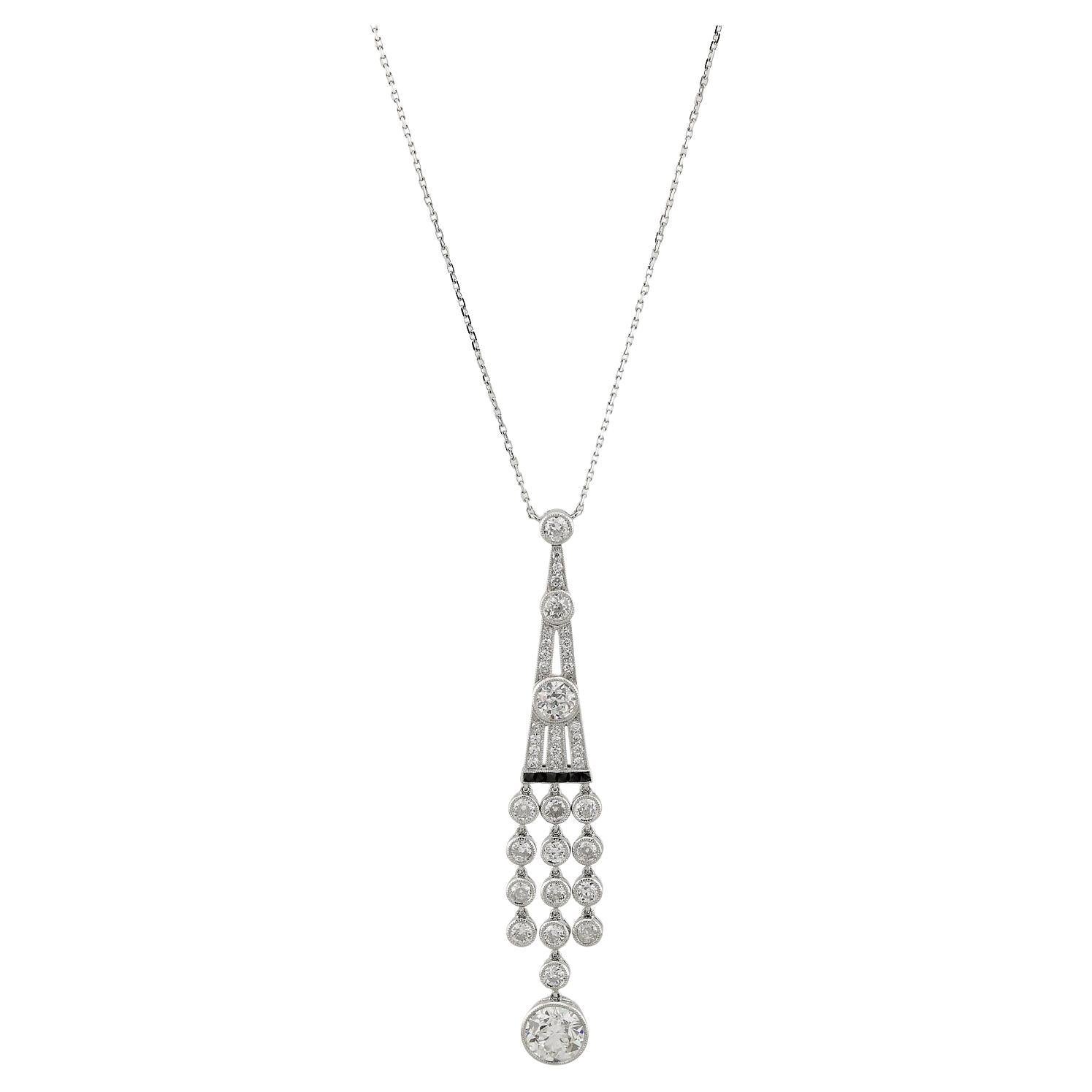 Sophia D Art Deco Diamond Drop Necklace in Platinum