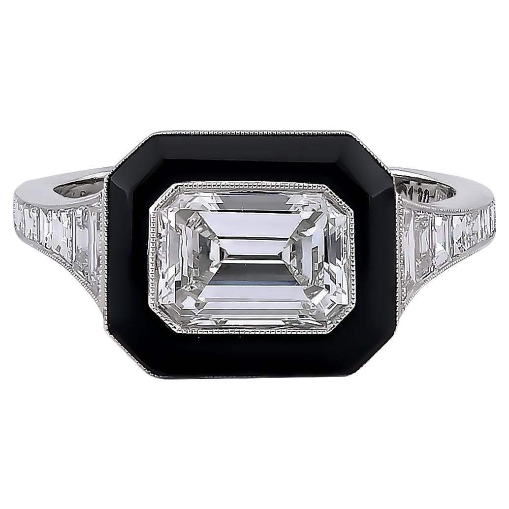 Sophia D Art Deco East-West Emerald-Cut Diamond and Onyx Ring