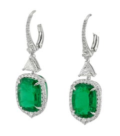 Sophia D A Art Pendants d'oreilles émeraude et diamant Platine