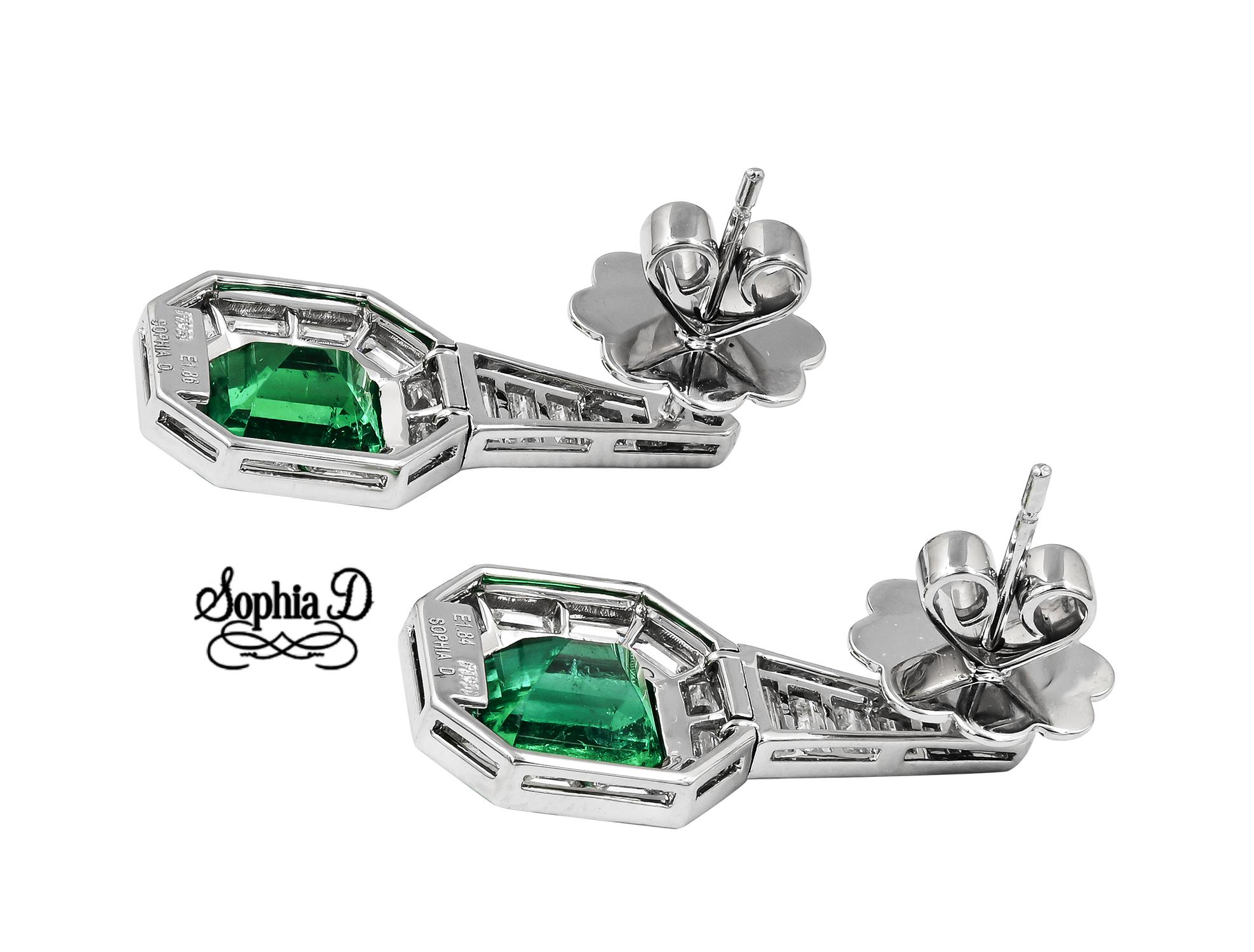 Sophia D. Art Deco Colombian Emerald and Diamond Earrings In New Condition For Sale In New York, NY