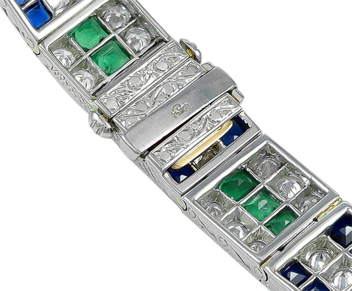 Sophia D. Art Deco Emerald, Blue Sapphire and Diamond Bracelet In New Condition For Sale In New York, NY