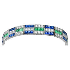 Sophia D. Art Deco Emerald, Blue Sapphire and Diamond Bracelet