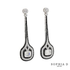 Sophia D Art Deco Emerald Cut Diamond and Onyx Drop Earrings in Platinum