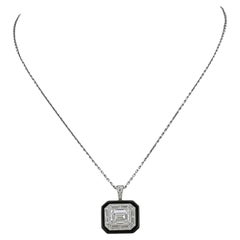 Sophia D Art Deco Emerald Cut Diamond and Onyx Pendant Necklace Platinum