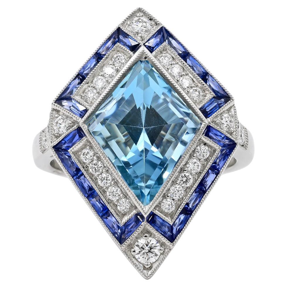 Sophia D. Art Deco Style Aquamarine and Blue Sapphire Ring