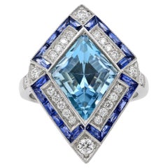 Sophia D. Art Deco Style Aquamarine and Blue Sapphire Ring
