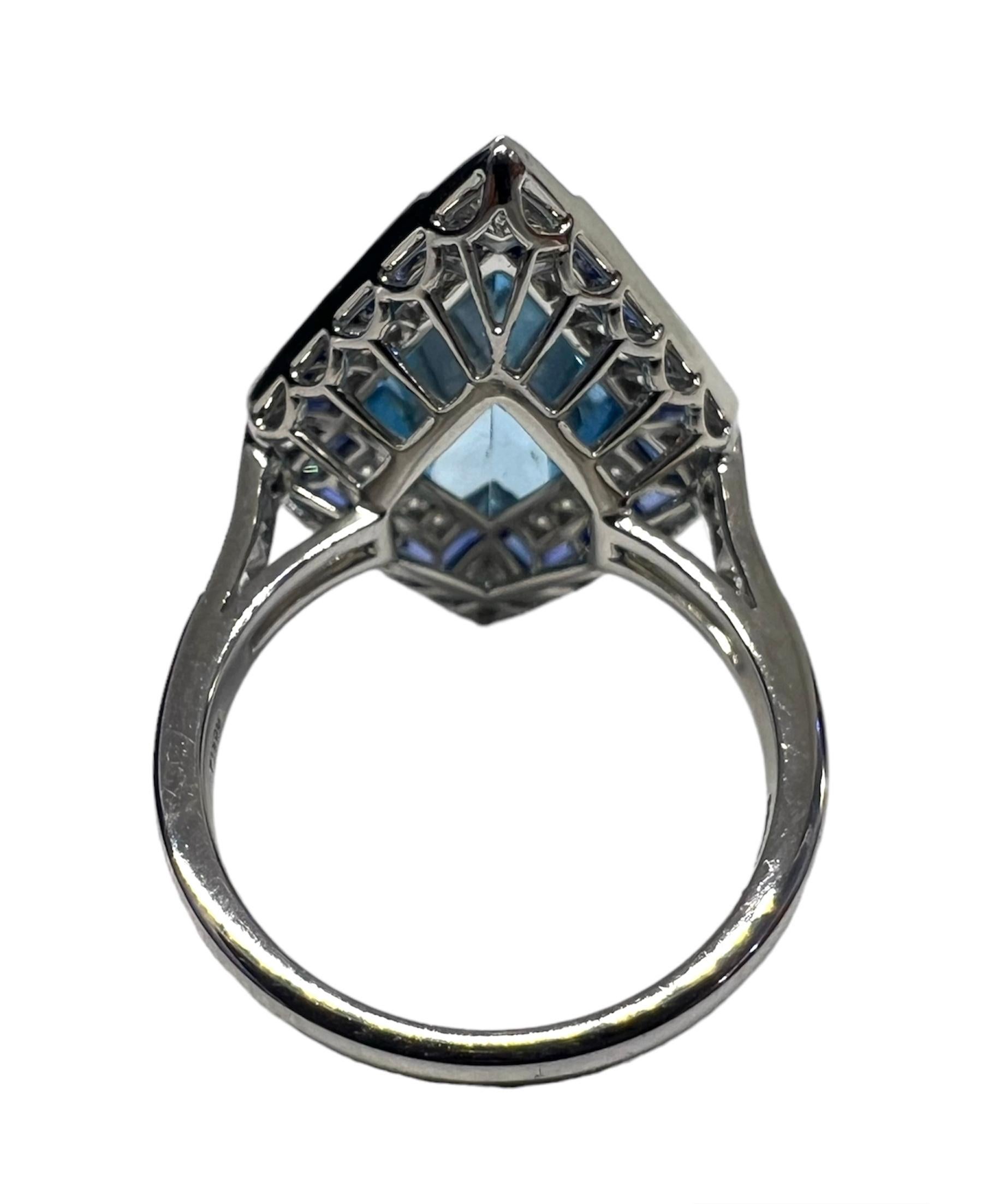 Mixed Cut Sophia D. Art Deco Inspired Aquamarine Ring For Sale