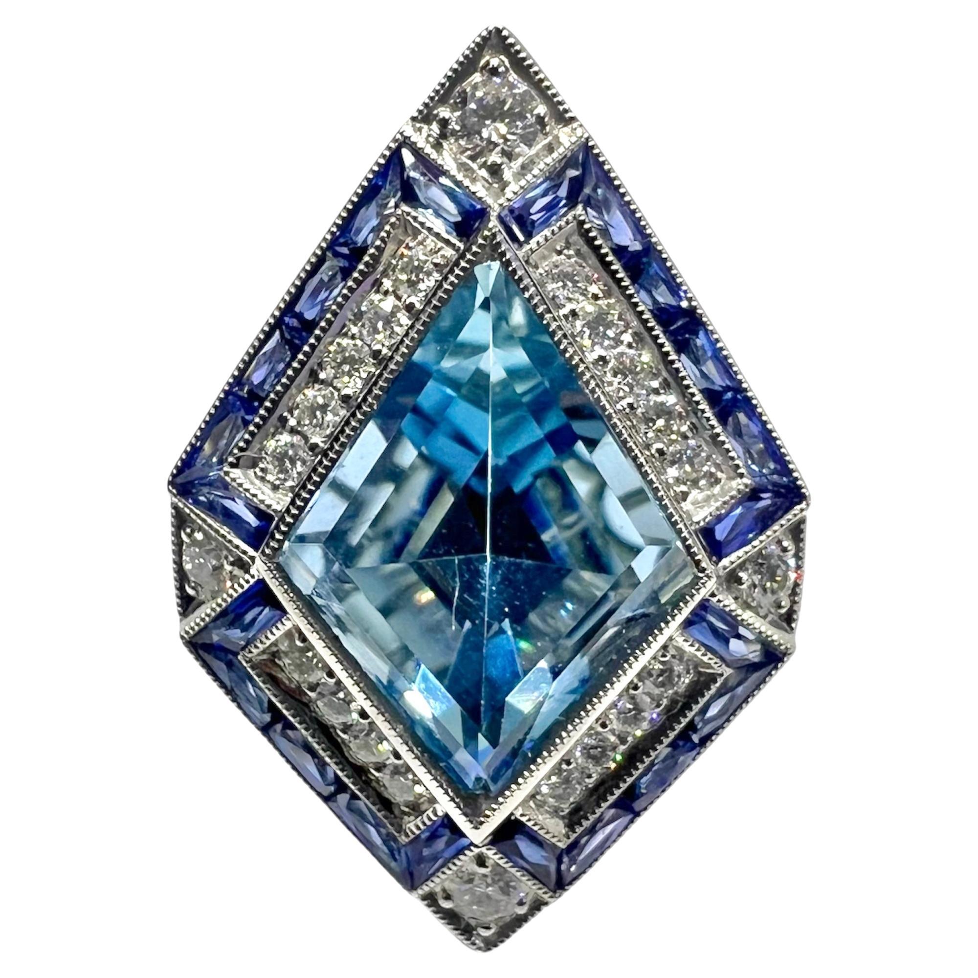 Sophia D. Art Deco Inspired Aquamarine Ring For Sale