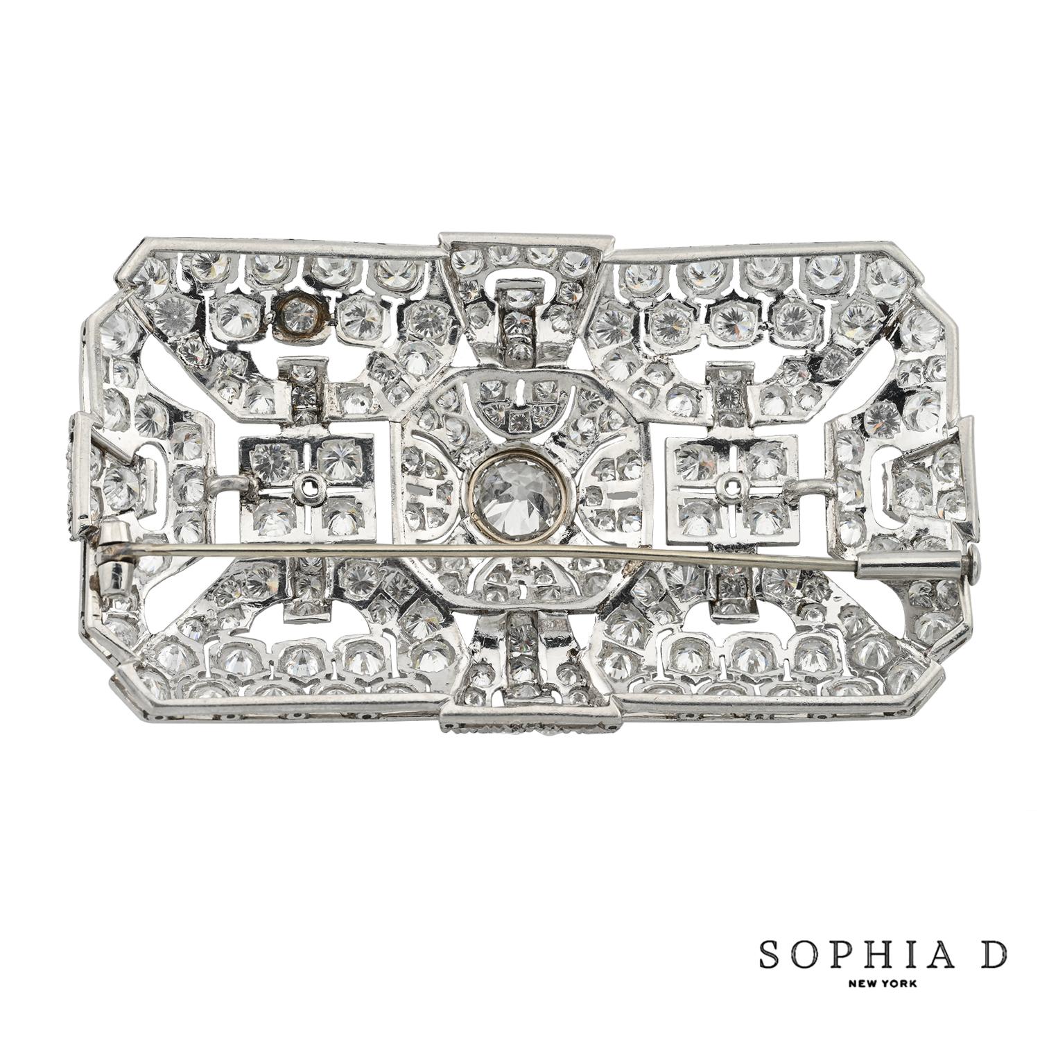 Round Cut Sophia D. Art Deco Inspired Diamond Brooch For Sale
